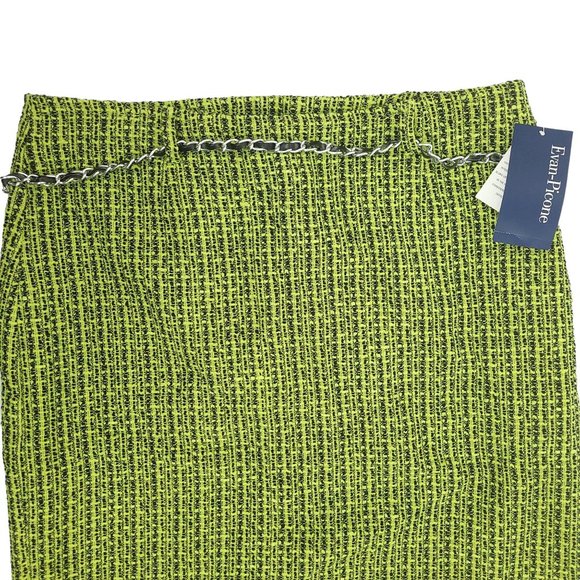 Evan Picone Straight Skirt Womens Size 10 Side Zipper Fashion Belt Green Nubby - Picture 3 of 12